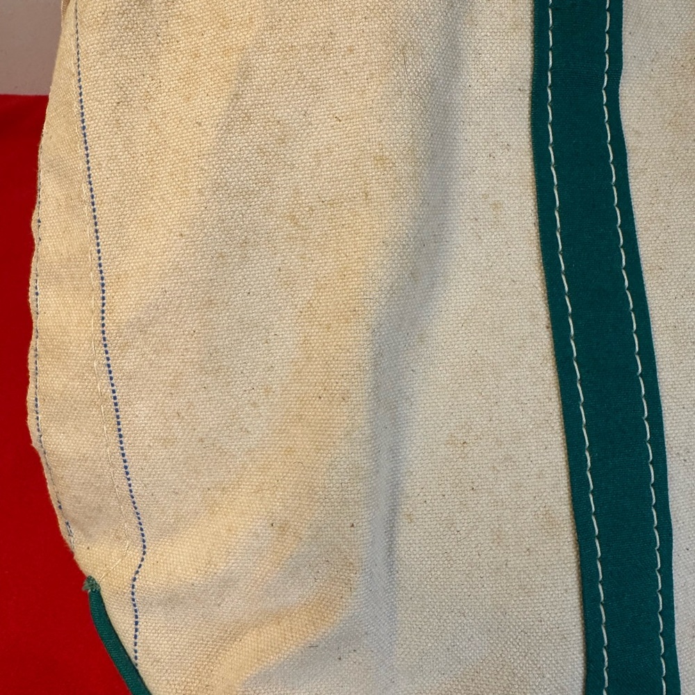 Vintage L.L bean Boat and tote Crinkle Tag Green Trim canvas Medium Bag (Stained - Picture 4 of 9